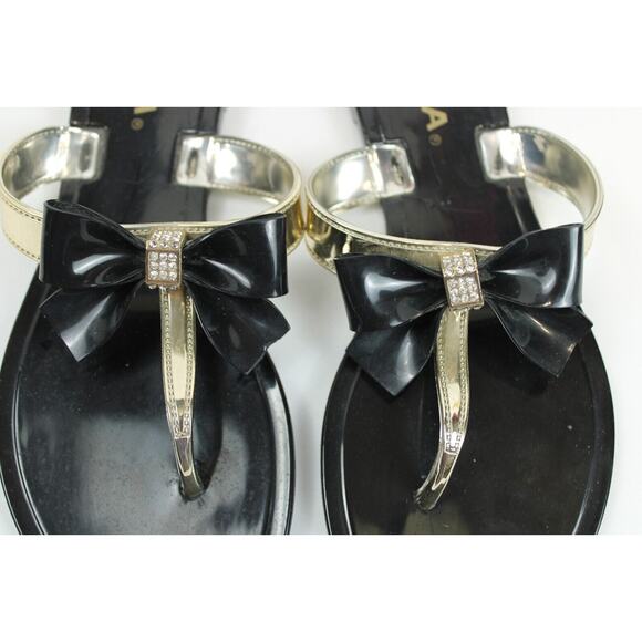 Soda Flip Flop Sandals Rhinestone Embellished Bow Women 6 Summer Black Silver - Picture 3 of 7